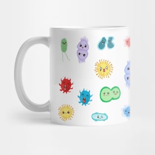 Cute Microbes Bacteria, Virus, Ecoli, MicroBiology Seamless Pattern Sticker Pack. Mug